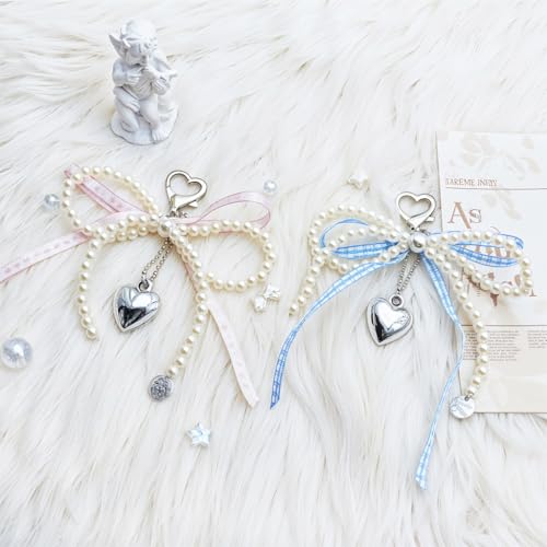 ZORBES® 4PCS Pearl Bow Charms Ribbon Bag Keychain Sweetly Stylish Beading Decorative Handbag Keyring Phone Sling Strap ZORBES® 4PCS Pearl Bow Charms Ribbon Bag Keychain Sweetly Stylish Beading Decorative Handbag Keyring Phone Sling Strap